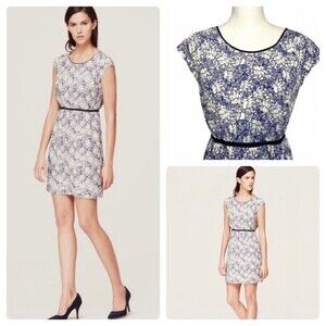 Ann Taylor Loft navy and white sketched floral print dress size 6